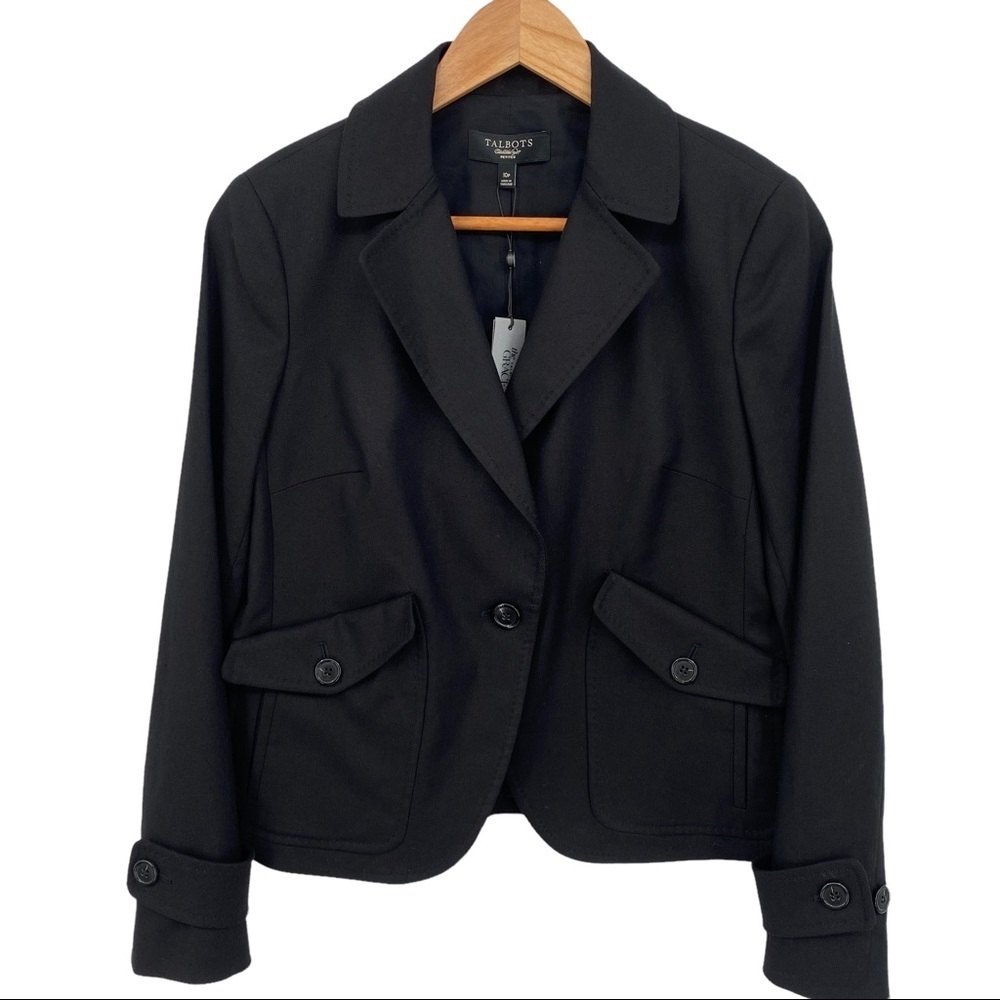 Talbots Black Linen Blend Jacket Blazer Women’s 10P Grace Fit New With Tags